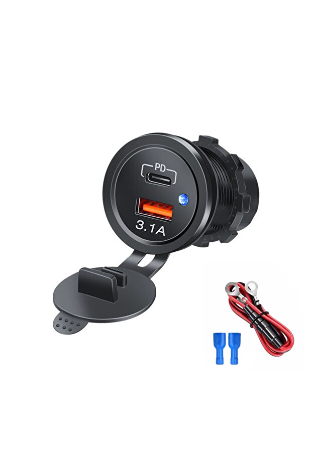 PD 3.1 A with wire PD 3.1A Dual USB Charger with LED Light Motorcycle Car Charger Power Socket Cigar