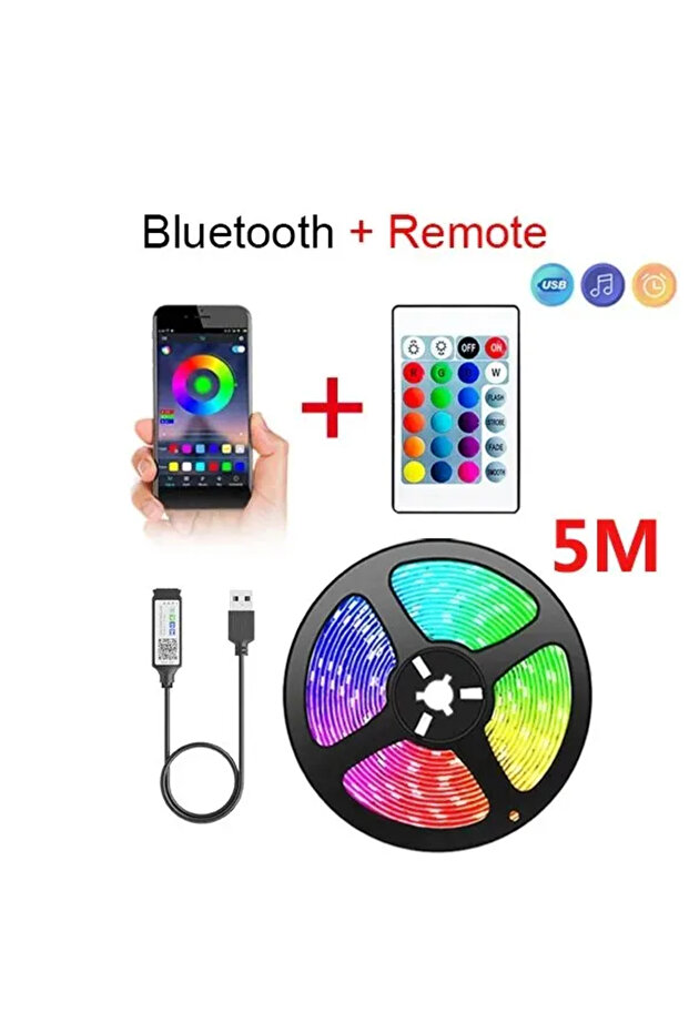 شريط إضاءة LED بطول 5 متر، شرائط LED RGB 5050، تحكم عبر تطبيق البلوتوث، تغيير الألوان، قابل للقطع والتعتيم، مناسب لـ B