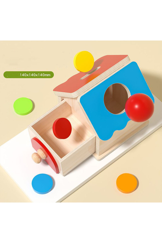 F Montessori Coin Box Toys Object Permanent 2-in-1 Wooden Ball Drop Games & Wooden Puzzle Double Dr.