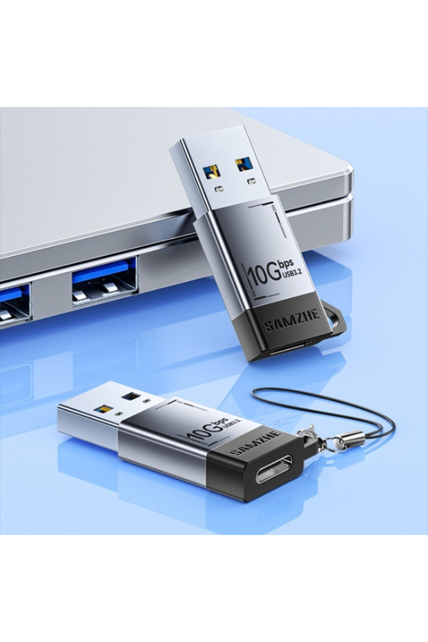 محول SAMZHE الفضي USB 3.2 Gen 2 OTG من USB A ذكر إلى Type-C أنثى، يدعم الشحن بسرعة 10 جيجابت في الثانية