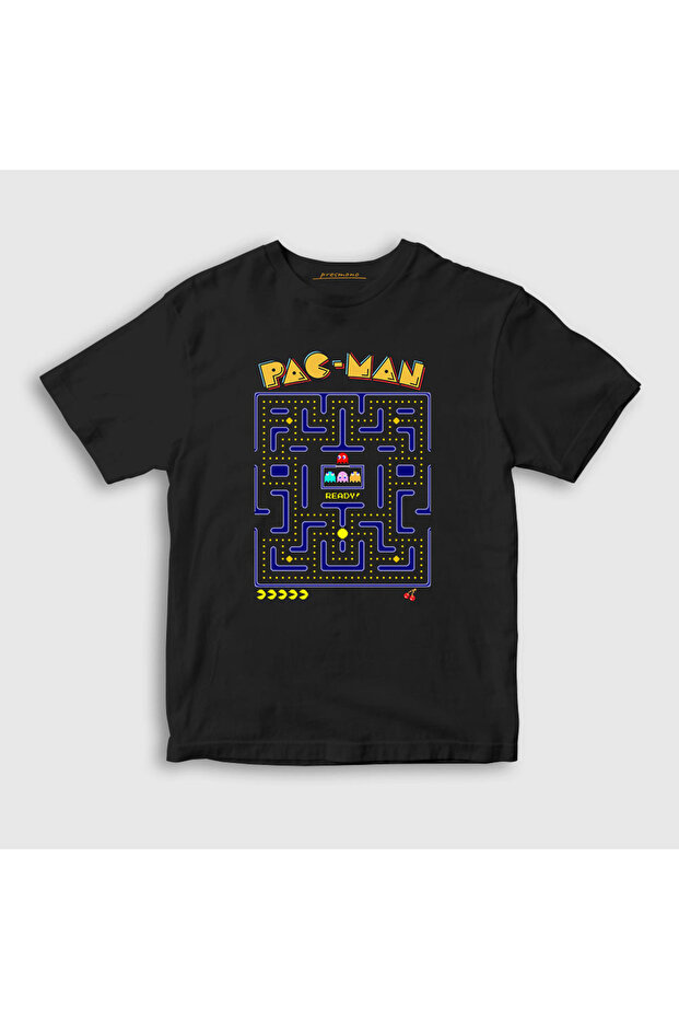 Unisex Kids Black Map Pac Man Pacman T-shirt312081tt