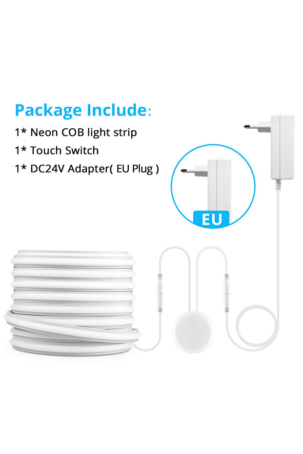 مصباح LED COB ذاتي اللصق أبيض محايد بطول 2 متر، مصباح مطبخ قابل للتعتيم باللمس، مزود بمقبس طاقة من الاتحاد الأوروبي
