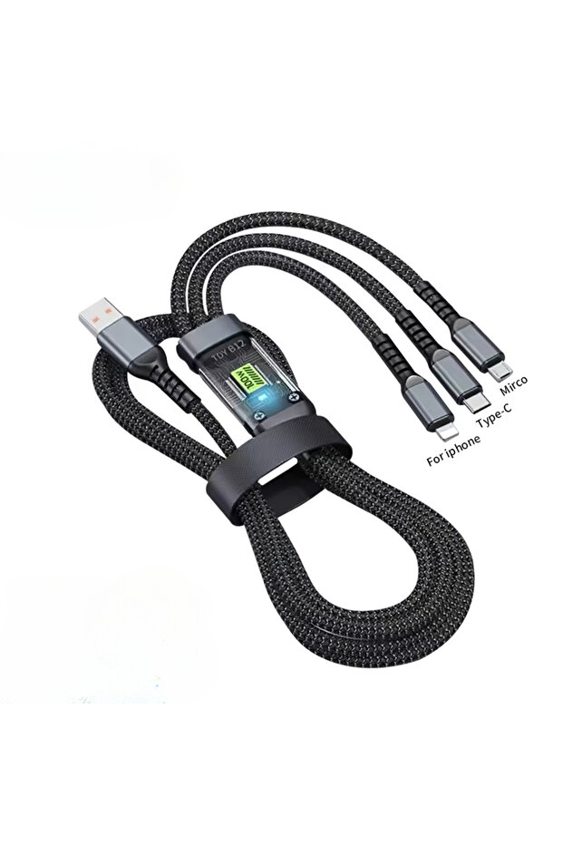 1.2 متر، 1 قطعة، 1/2 قطعة 【معتمد من MFi】 كابل شحن USB بشاشة رقمية 3 في 1 بقوة 100 واط لأجهزة آيفون...