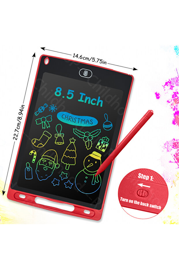 لوح كتابة إلكتروني أحمر مقاس 8.5 بوصة، شاشة LCD، لوحة رسم، لوحة كتابة يدوية.