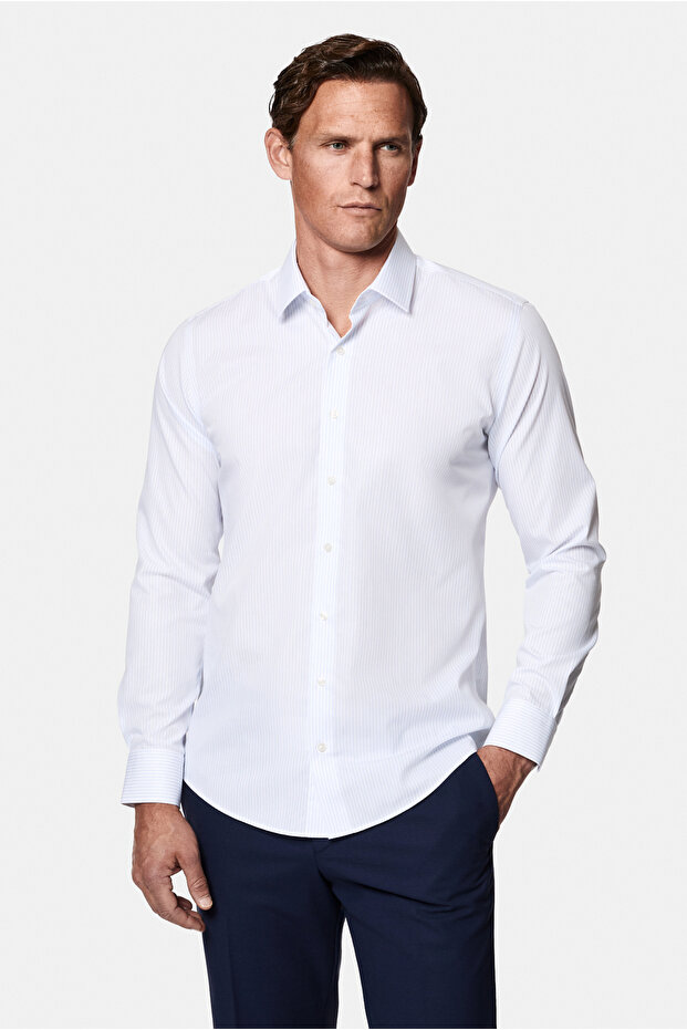 Long Sleeve Slim Fit Classic Non-Iron Striped 100% Cotton Shirt