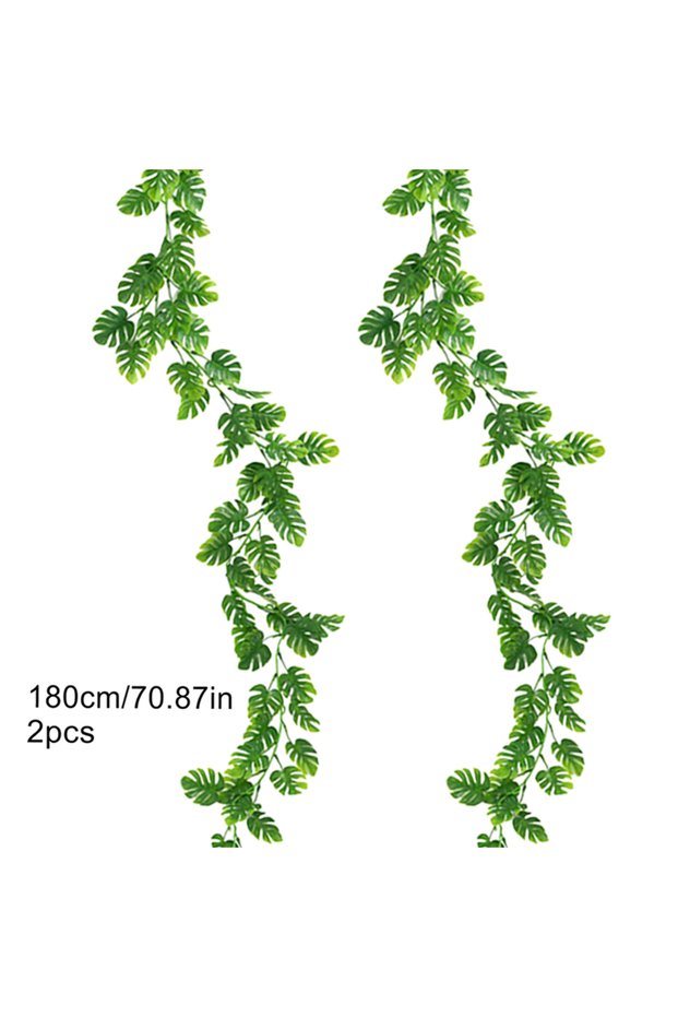 180cm 2pcs 180cm/70.87in Artificial Hanging Plants Fake Tropical Plants Vines Plastic Monstera Leave