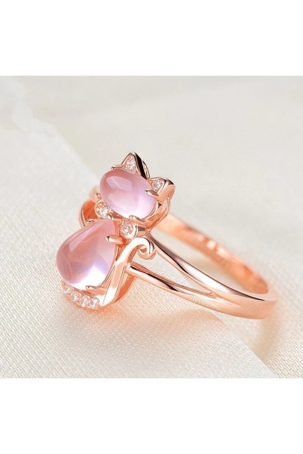 9 Q526 Huitan Rose Gold Color Cat Rings for Women Cute Gift Exquisite Finger Accessories Party Daily