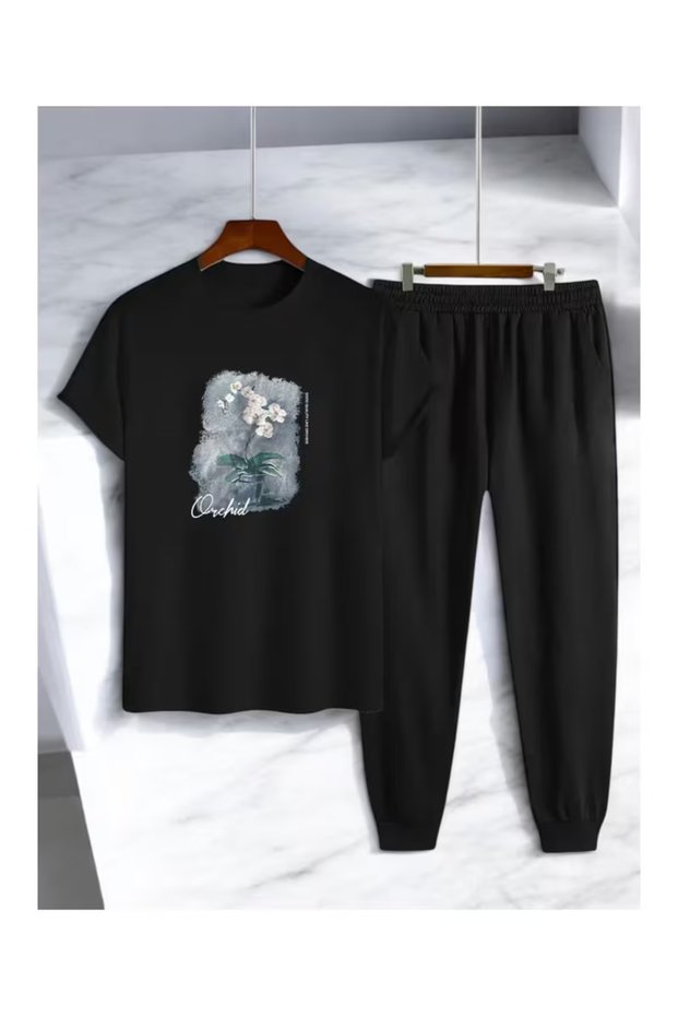 Hanangiyim Unisex Oversize Ultra Comfortable Summer Casual Short Sleeve T-Shirt Sweatpants Set Sportswear Basic