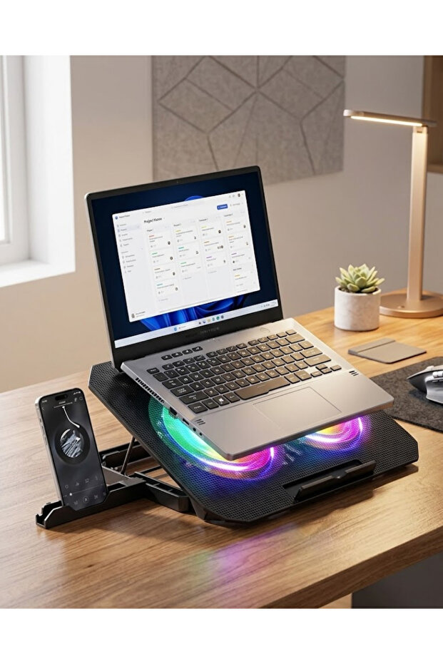 حامل تبريد للكمبيوتر المحمول مزود بمروحة RGB ومنفذ USB