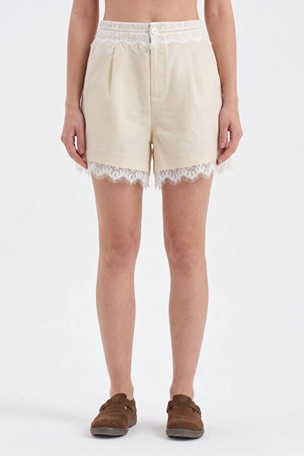 Women's Lace Detailed Lined Woven Fabric Design Shorts