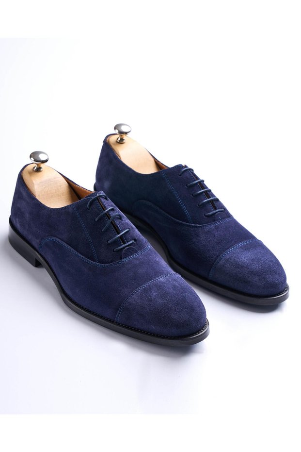 Italian Style Internal and External Natural Leather Suede Men's Shoes Navy Blue T13557