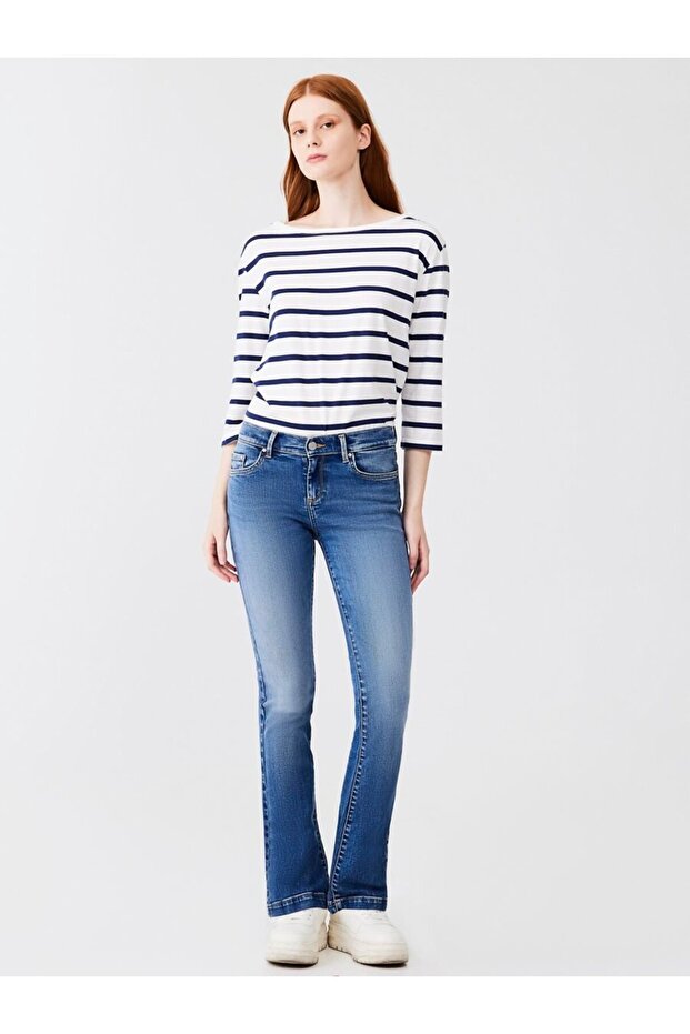 Fallon Boru Paça Mid Waist Mid Indigo Jean Pants