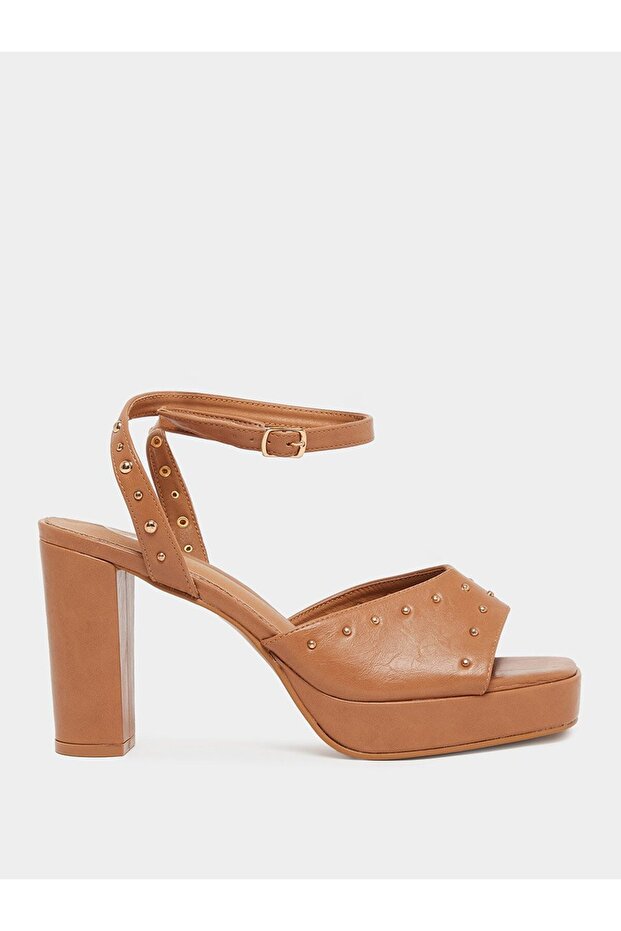 Nude Studded Platform Heel Sandals