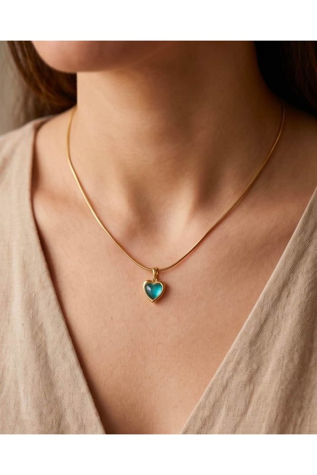 Lovira Minimal Opal Stone Heart Steel Necklace