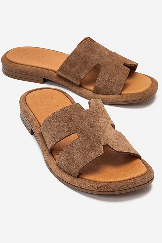 Brio Tan Suede Genuine Leather Women's Slippers