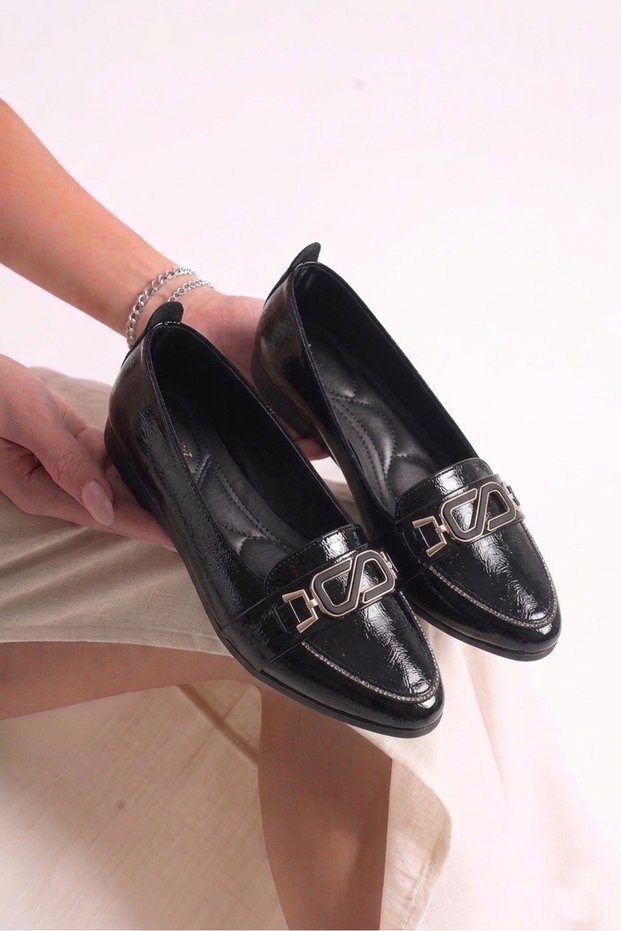 Cc 3594 Black Lightweight Comfortable Patent Leather Daily Women's Ballerinas