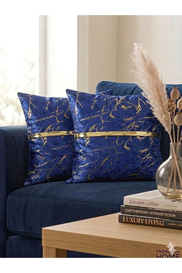 Velvet Gold Striped 2-Piece Decorative Throw Pillow Cover 45X45 – Stylish and Modern Design Pillow with Gold Marble Pattern on Both Sides