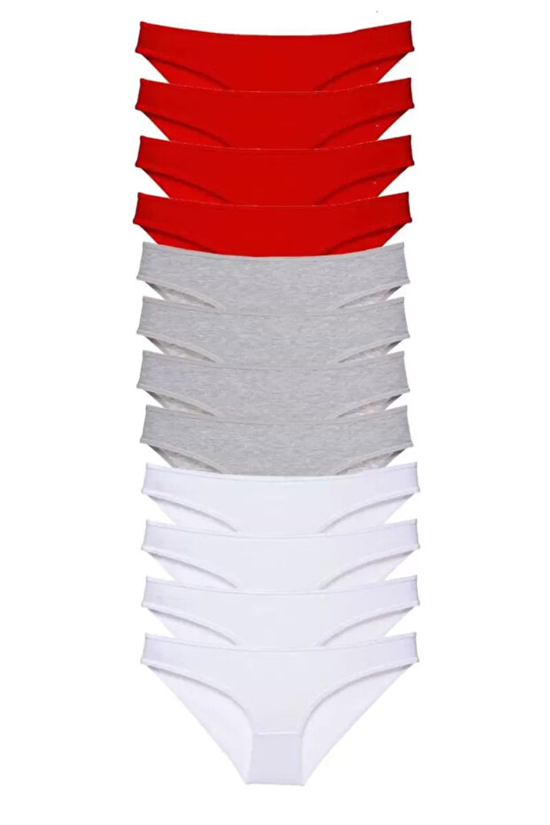 12 Pieces Super Eco Set Lycra Women's Slip Panties Red Gray White