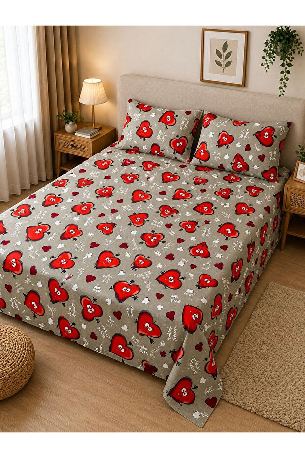 3-Piece Flat Cotton Bedsheet Set – 1 Flat Sheet + 2 Pillowcases, Soft & Breathable