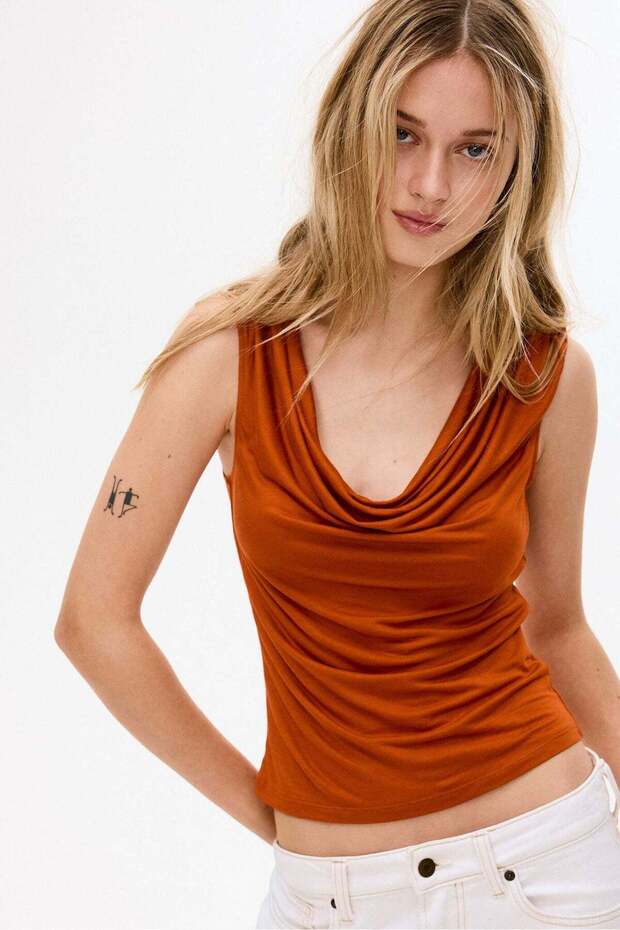 Cowl-neck jersey top
