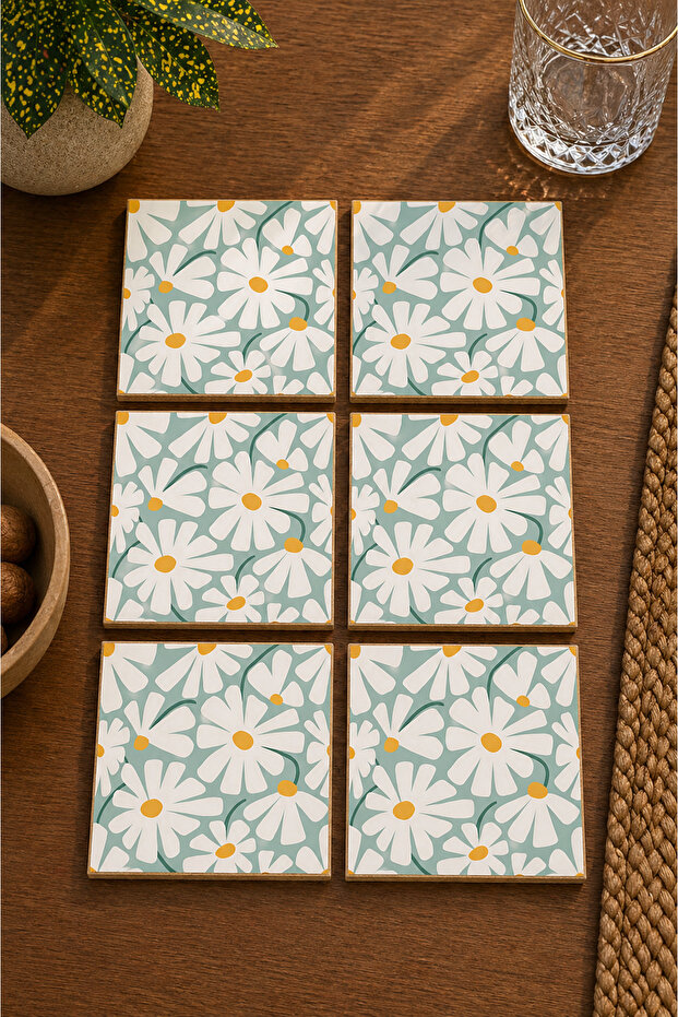 Abstract Daisy Modern Set of 6 Coasters - Uv Printing Mdf - 10X10 cm