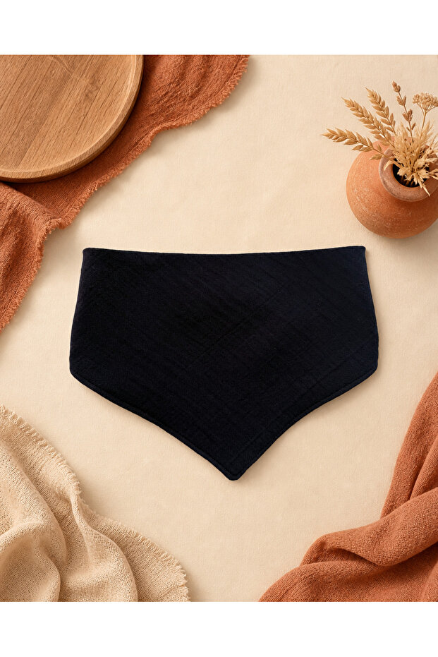 Dark Navy Blue 4 Layer Muslin Baby Drool Bib with Snap Fasteners Soft Baby Bib