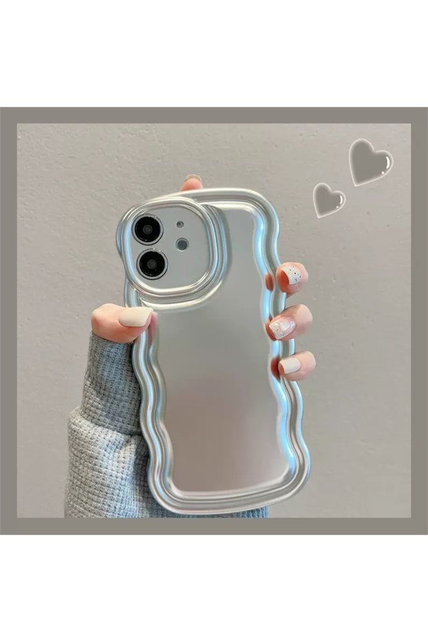 iPhone 12 Compatible - Aurora Silver Wavy Sides Silicone Glossy Phone Case