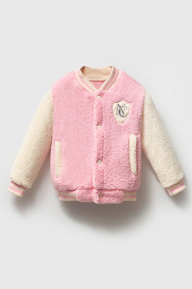 100% Welsoft Plush Girls' Pink College Coat 1-5 Years