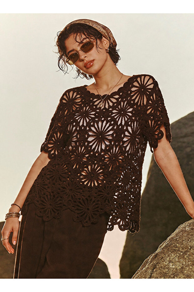 Woven Crochet Top with Sequin Detail