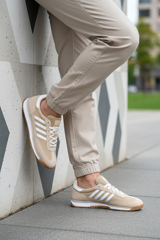 2377 m Beige Mesh Lace-Up Men's Sports Shoes