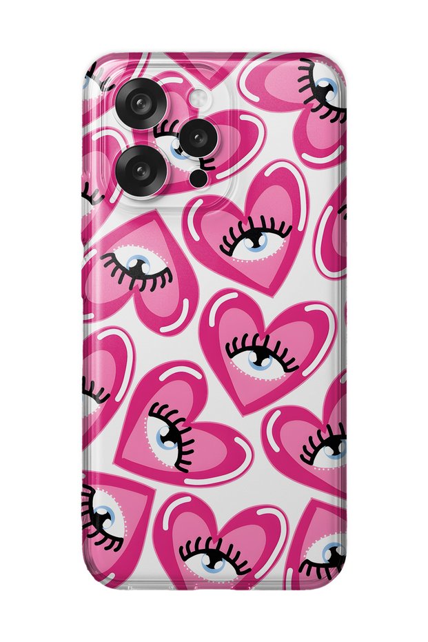 Oppo Reno 15 / 15F Compatible Pink Heart Eye Pattern Transparent Phone Case