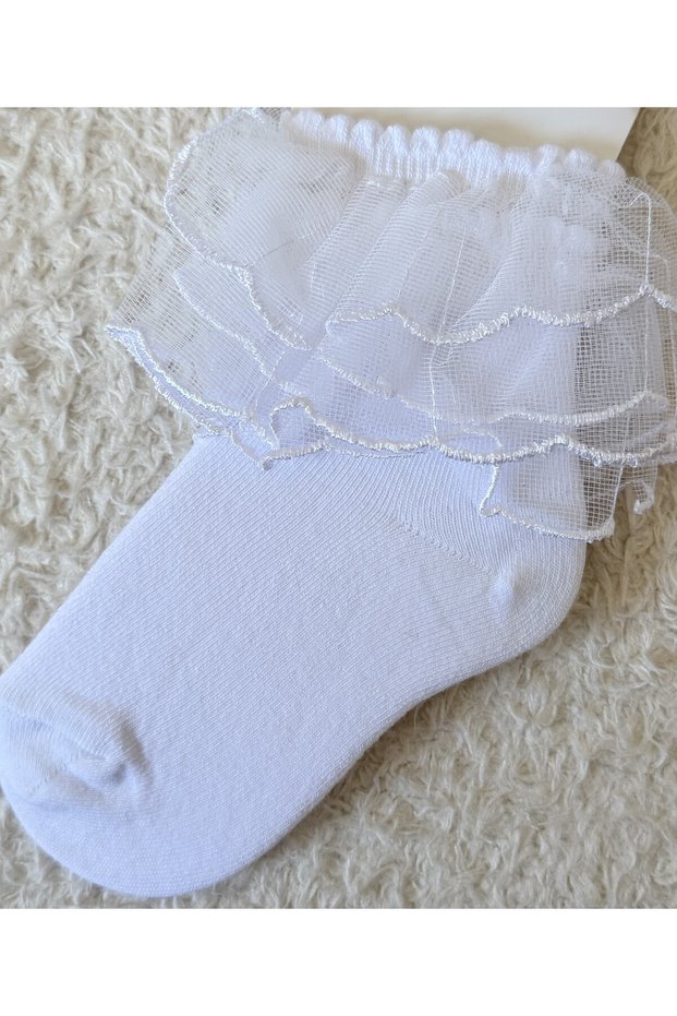 Ruffled Socks | Girl's Scented Washed Cotton Tulle Socks | Tulle Detailed Princess Socks for Holidays, Special Days, School Stylish Socks for 3-4 Years Old