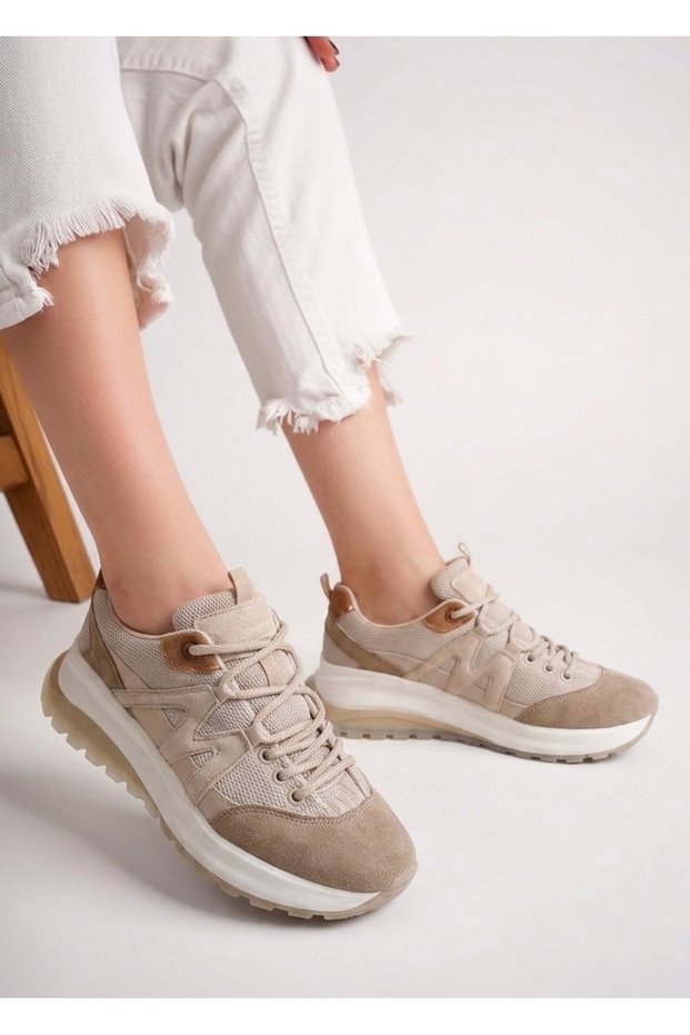 Women's Mesh Detailed Casual Sneaker Beige