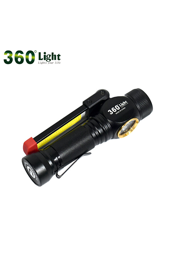 مصباح كشاف يدوي مع إضاءة طوارئ ولون أحمر من 360° light