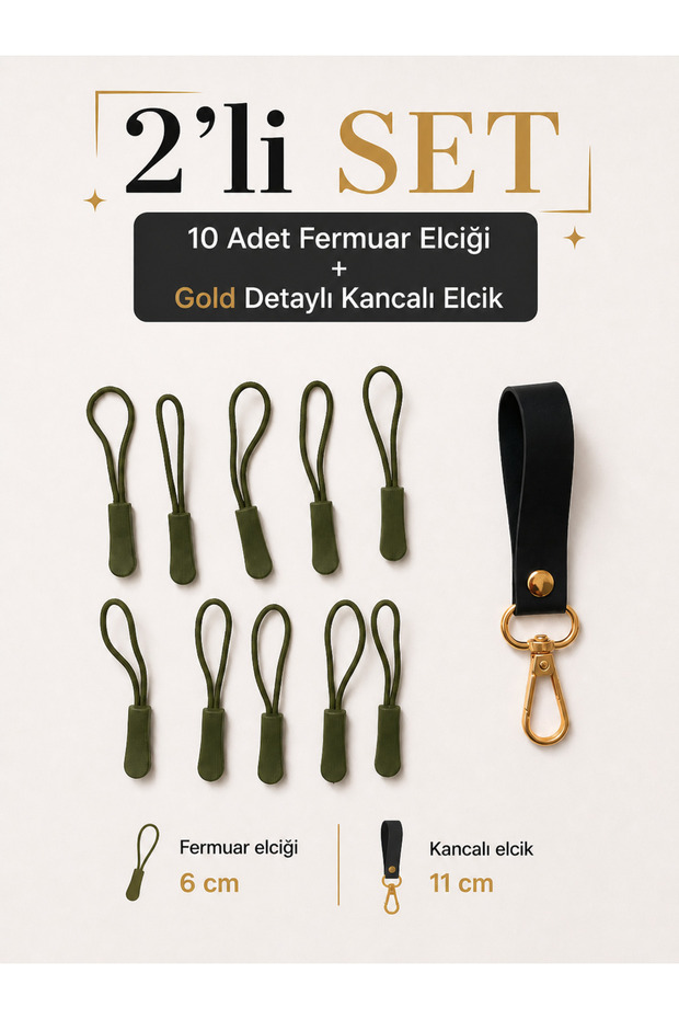 Khaki Zipper Pull Rope Set of 10 Black + Gold Detailed Black Hook Pull Rope Set of 2