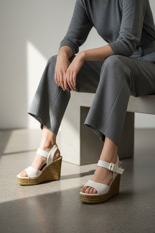 Mobe Beige Wedge Heels (10 cm Heel). 3 cm Platform) Daily Use Sandals