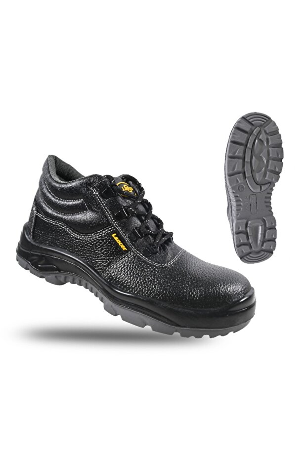 Safety Leather Shoe, Grey Mesh lining, Puncture resistant steel plate, Shock resistant, Steel toe, S1 P, DDPU sole