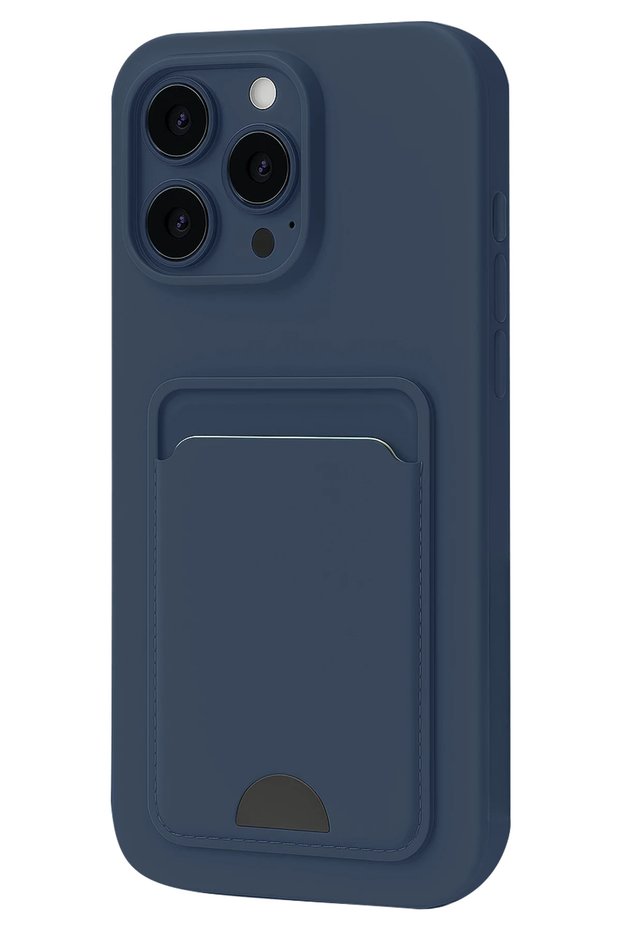 Ilkeshop New iPhone 16 Pro Case Kelvin Silicone with Business Card Holder (163614) - Navy Blue