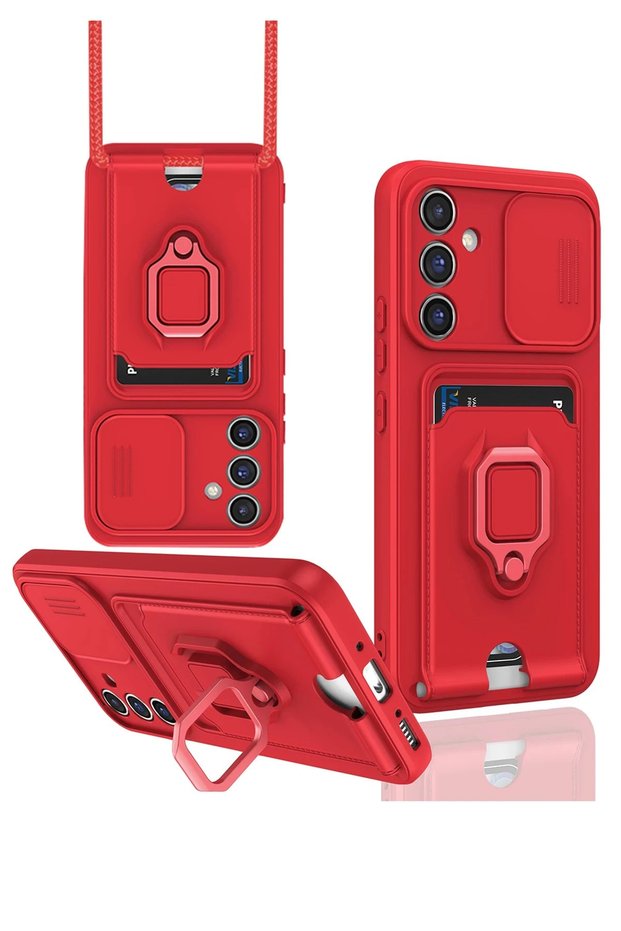 Ilkeshop New Galaxy A14 4g Case Zuma Silicone with Business Card Holder and Ring (135533) - Red