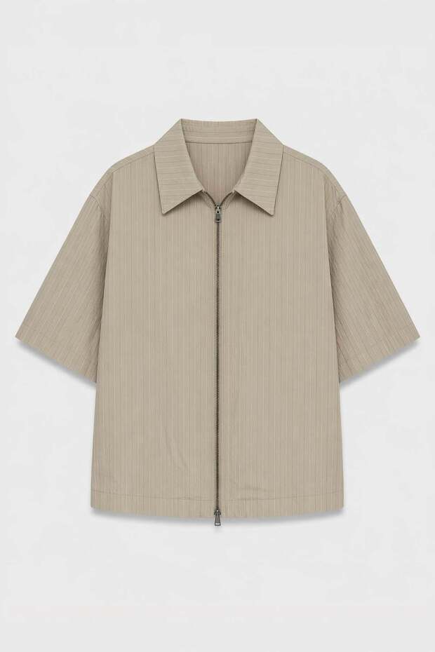 Lyocell Blend Striped Zippered Linen Shirt Beige