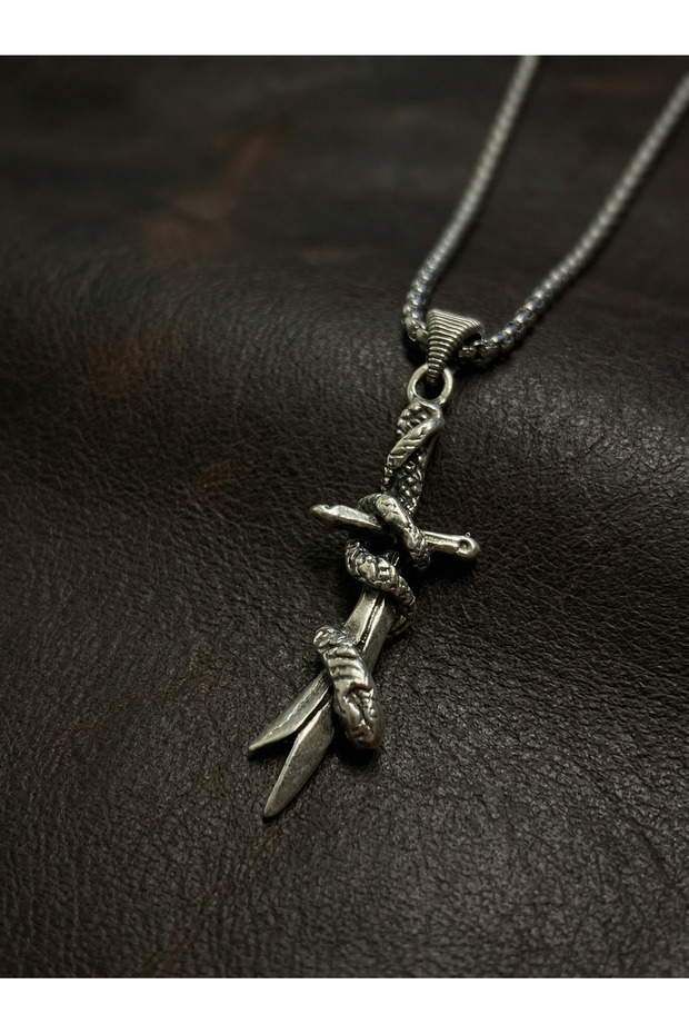 Snake Sword Minimalist Style Stainless Steel Men's Necklace