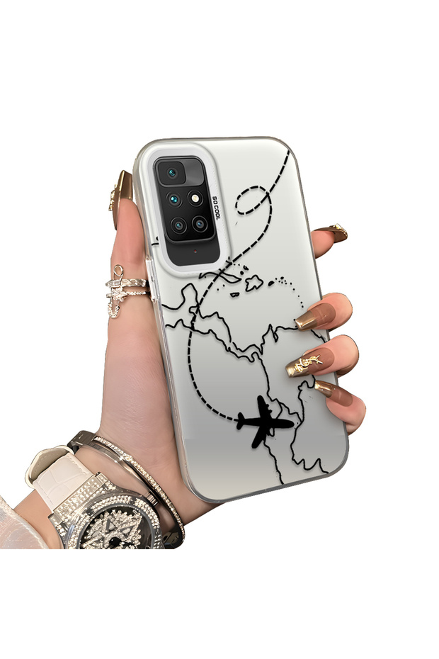 Redmi 10 4g Compatible Travel-Themed Map Plane Printed Impact-Resistant Hard Case