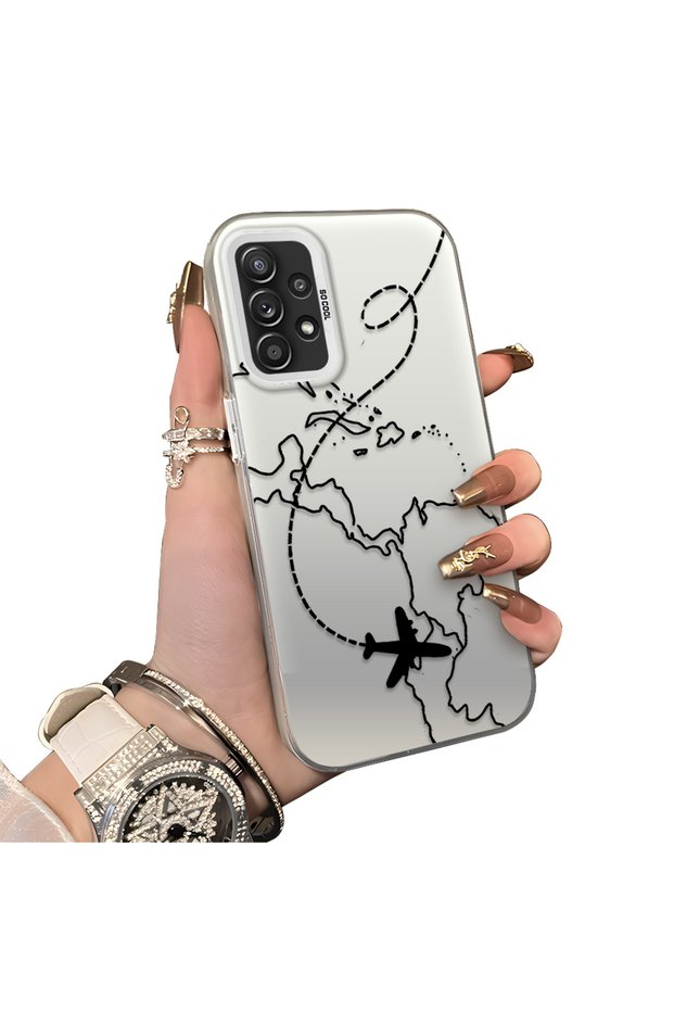 Samsung Galaxy A52/A52S Compatible Travel-Themed Map Airplane Printed Impact-Resistant Hard Case