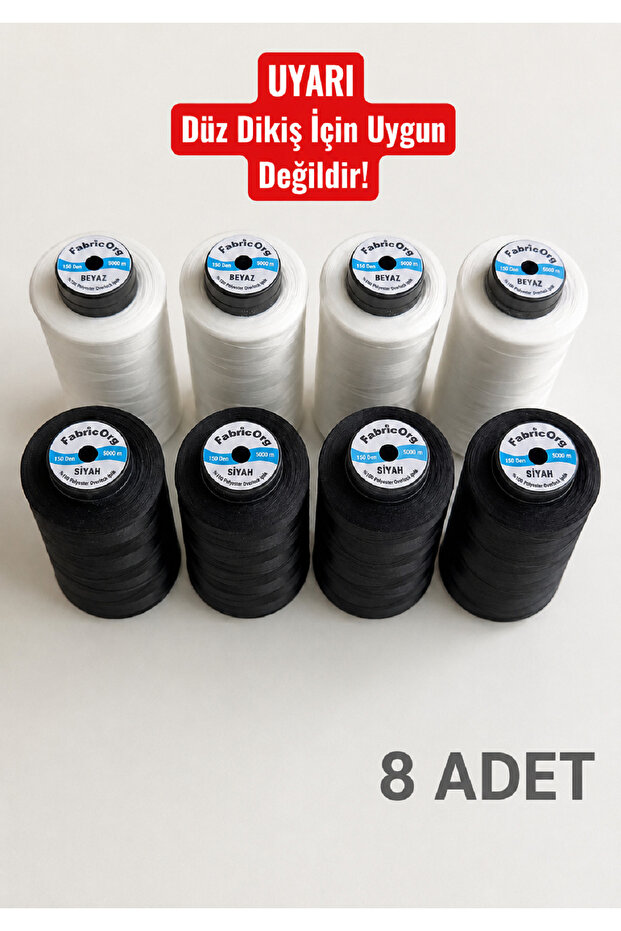 Non-Twisted Household Overlock - Banana Thread 4 Pieces Black - 4 Pieces White (5000 Meters)