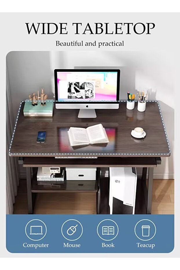 Computer Desk Home Office Computer Table with Mainframe Storage Rack - 2