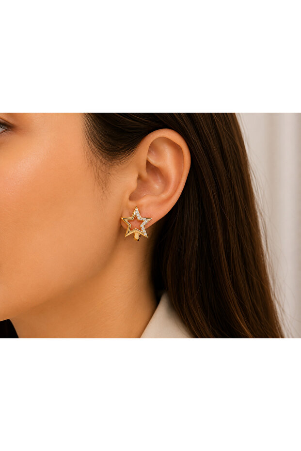 Zircon stone star detailed steel earrings
