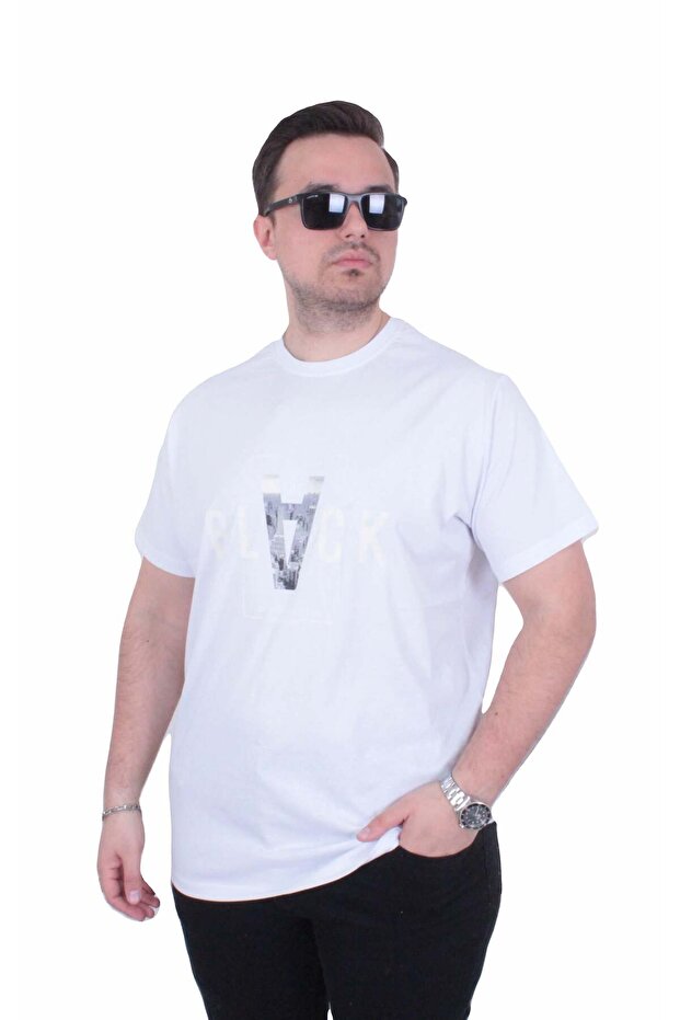 Men's Large Size Crew Neck T-Shirt Black 26135 White