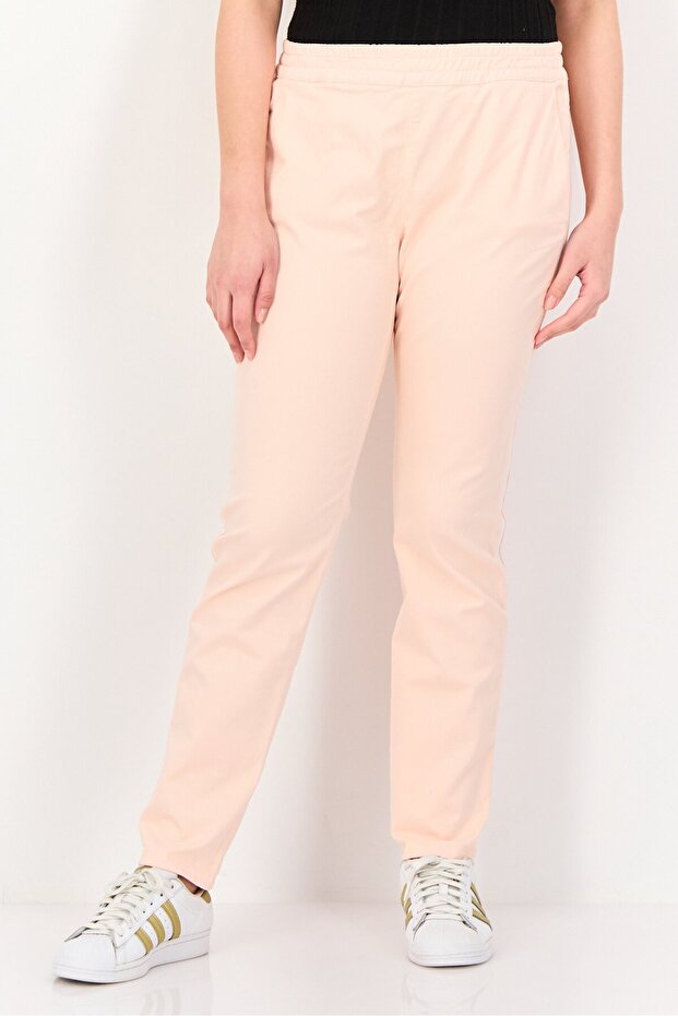 Women Regular Fit Plain Straight Leg Pants, Peach