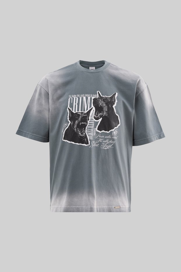 Men's Dog Printed Oversize T-Shirt Gray