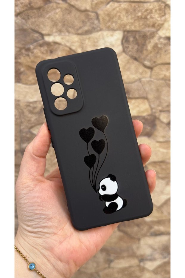 Samsung Galaxy A53 Compatible Heart Panda Patterned Silicone Shock-Absorbing Classic Protective Rubber Case